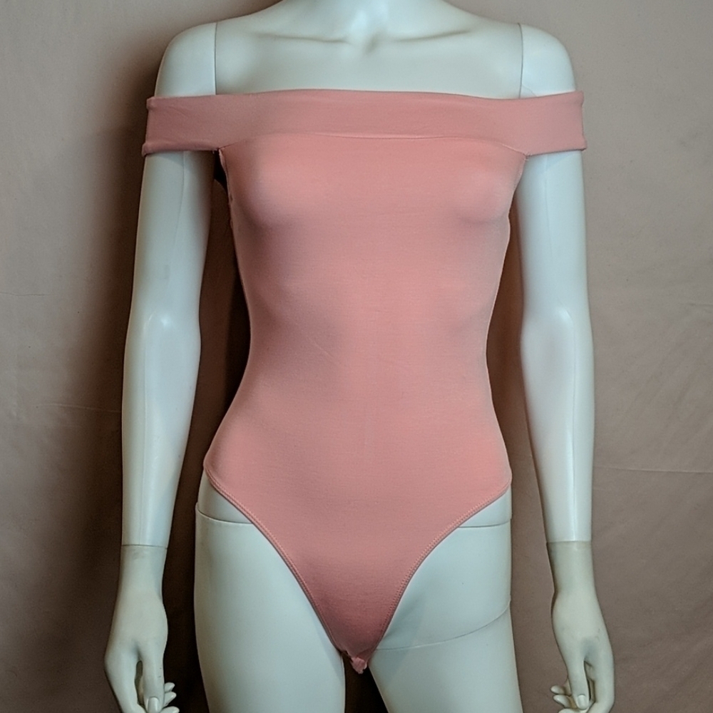 Forever 21 Off Shoulder Pink Fitted Bodysuit